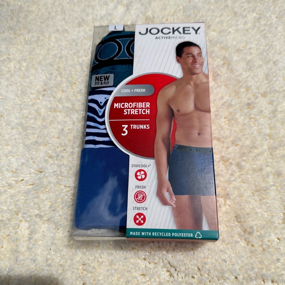 NEW 3-pack Jockey ActiveMicro Stretch Boxer Briefs Sz Large In Blue Colorway